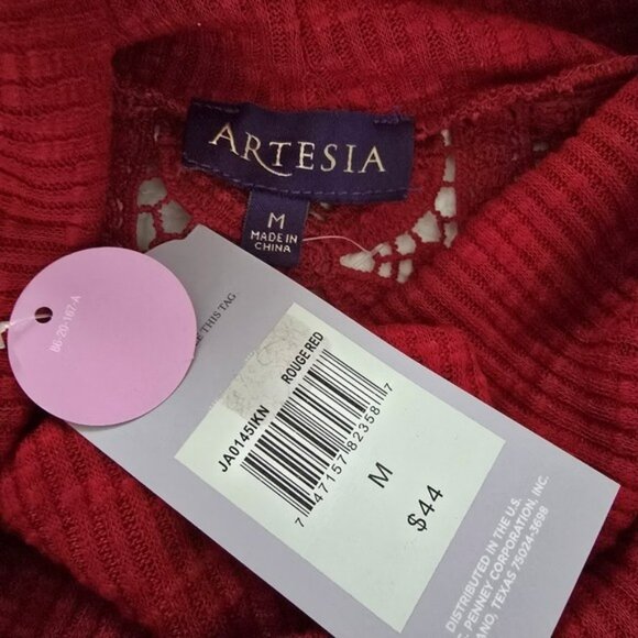 Artesia Women's Lightweight Sweater Size Medium Red Cowl Neck Crochet Holidays - Picture 5 of 13